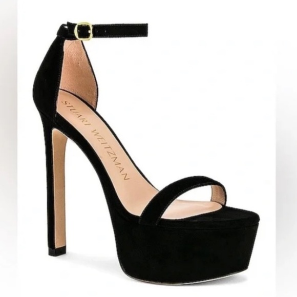 Stuart Weitzman Nudist Hollywood Platform Heels - Black Suede Sz 7 - Picture 1 of 9
